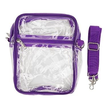 Imagem de QANYEGN Bolsa mensageiro transparente, bolsa impermeável com zíper transparente de PVC, bolsa de ombro feminina de plástico crossbody para estádio, bolsa de ombro para meninos e (Roxo)