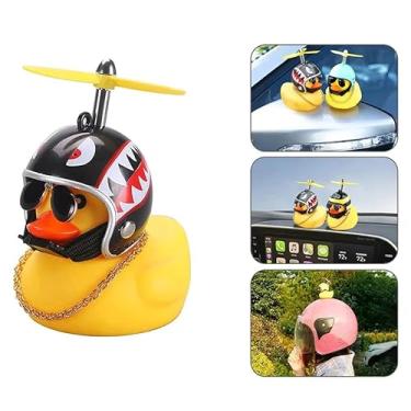 Imagem de Carro pato brinquedo com capacete painel decorações ornamento pato amarelo com hélice colar para escritório automático Jack da Zueira (Com Led)