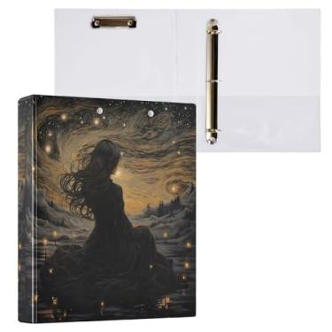 Imagem de Fichário de 3 anéis, deusa, céu estrelado, fichário redondo de 3,8 cm, fichário com 200 folhas para mulheres, homens, escritório, crianças, material escolar, 1 pacote