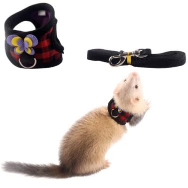 Imagem de Conjunto de coleira e coleira para caminhada ao ar livre para animais pequenos, com linda borboleta, alça de peito para coelho, furão, porquinho-da-índia, hamster, gatinho, acessório (preto, P)