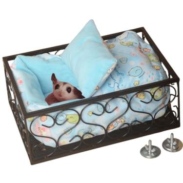 Imagem de Copfeu Gaiola de planador de açúcar, plataforma de metal com ninho quente, plataforma de rato, porquinho-da-índia, cesta de hamster para ratos (azul, grande)