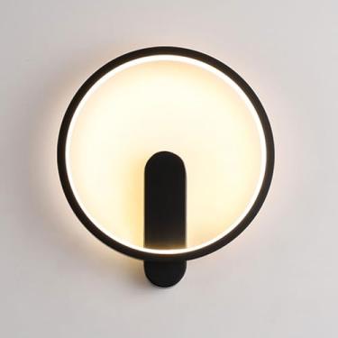 Imagem de Luminária de parede redonda LED moderna com anel de brilho Luminária de parede criativa de alumínio para montagem em parede, 3000K/4000K/6000K ajustável, 11W Iluminação de decoração para amb