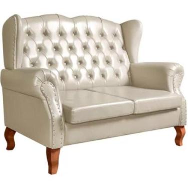 Imagem de Sofá Chesterfield 2 Lugares Imperador Vintage Retrô Capitonê Couro Beg