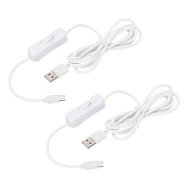 Imagem de PATIKIL Cabo de extensão USB de 1,5 m com interruptor liga/desliga, 2 cabos de fonte de alimentação de dados macho tipo C para USB macho 4 fios para ventilador de lâmpada de mesa, branco