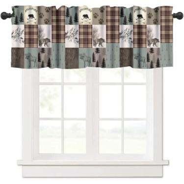 Imagem de Cortinas rústicas para cabana de cozinha, sanefas, casa de fazenda, retrô, urso, veado, alce, animais selvagens, tratamento de janela, cortinas curtas para banheiro, quarto, sala de estar, 137 x 45 cm