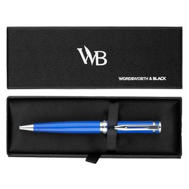 Imagem de Caneta esferográfica Wordsworth e preta, laca azul - deslumbrante caneta de luxo com acabamento cromado, refil de tinta, melhor conjunto de presente para homens e mulheres, recarregável, elegante,