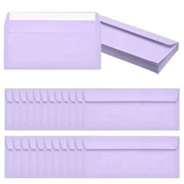 Imagem de PATIKIL Pacote com 24 envelopes de negócios roxo claro nº 10, envelopes coloridos autoselados tamanho carta para convites de escritório de correspondência, 10 x 23 cm