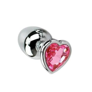 Imagem de Plug Anal em Aço Inoxidável com Cristal Coração Rosa, 9x4cm, Base em Formato de Coração