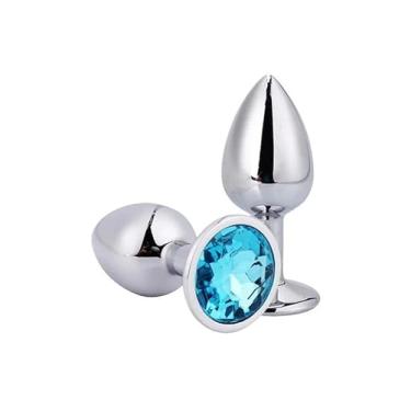 Imagem de Plug Anal em Aço Inoxidável, 9,5 cm de Comprimento, 4 cm de Espessura, Base com Cristal Azul