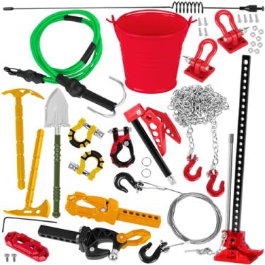 Imagem de BRCatWPark RC Crawler Car Metal Decoration Upgrades Part for 1/10 Trx4 Trx6 SCX10 GEN 7/GEN 8,RC Trailer Chain/Tow Shackle/Receiver/Hook Coupler/Elastic Force Rope/Shovel/Axe/Antennas Set,Green