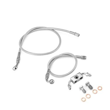 Imagem de Mofun 55.5" Hydraulic ABS Upper Brake Line Kit Stainless Steel Compatible with Harley Dyna Street Bob Wide Glide Super Glide Switchback 2012-2017, Fit 16"-18" Handlebar, Chrome