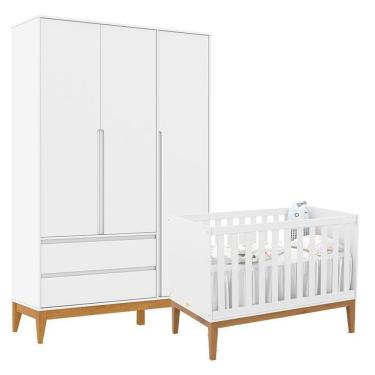 Imagem de Berço Americano Unique E Guarda Roupa 3 Portas Nature Clean Branco Soft Eco Wood – Matic
