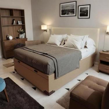 Imagem de Base para Cama Box Casal Taren com Baú Linho (47x138x188 cm) Bege - Mo
