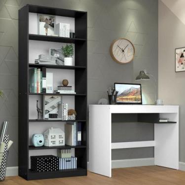 Imagem de Escrivaninha Rubi e Estante Livreiro 6908 Branco Preto - MADESA