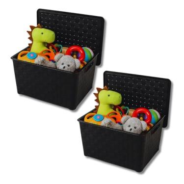 Imagem de Kit Com 2 Caixa Organizadora Multiuso com tampa 22 Litros para guardar brinquedos Roupas Mantimentos Material Escolar 38cm x 29cm Preta