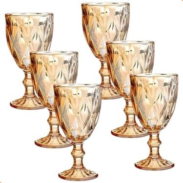 Imagem de Jogo de 6 Taças de Vidro Diamond Transparente Ambar Furta Cor Verde Azul Fume Bico De Jaca 300ml (Ambar)