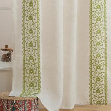 Imagem de ColorBird Cortinas de linho para sala de estar bordado floral 213 cm comprimento verde sálvia filtro luz janela porta cortina cortina cortina semitransparente para quarto