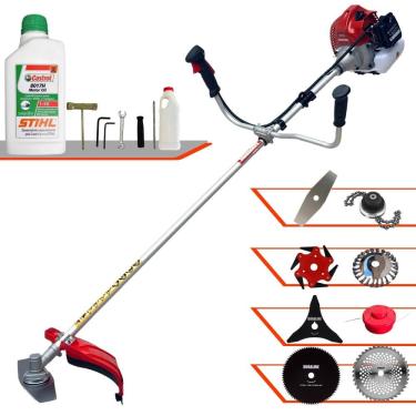 Imagem de Máquina de Cortar Grama Lateral À Gasolina Kawashima BCJ620L 62cc 3HP de Potência 10.000rpm Roçadeira Completa Com 8 Opções de Cortes + ÓLEO STIHL