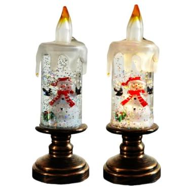 Imagem de Velas sem chamas operadas a pilha, globo de neve de Natal, flocos de neve flutuantes ativados por água, LED cintilante realista para paisagens de mesa, casamentos e decoração de casa de férias (homem