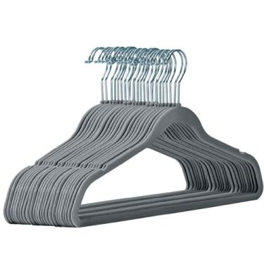 Imagem de Kit 100 Cabides Veludo Slim Antideslizante Ultra Fino Preto Bege Cinza(Cinza)