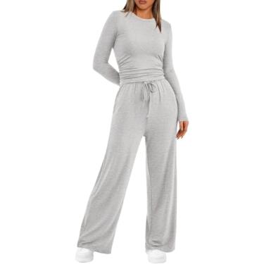 Imagem de Conjuntos De Lounge De 2 Peças Para Mulheres Roupas Casuais De Viagem De Outono Tops Slim Ajustados Calças De Perna Larga Agasalho Y2k Aconchegantes, 02, M