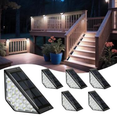 Imagem de BKBB PPBB Luzes solares de degrau para uso externo, luzes solares de escada à prova d'água, luzes de degrau de deck para cerca, pátio, quintal, varanda, porta da frente, calçada, jardim, decoração de
