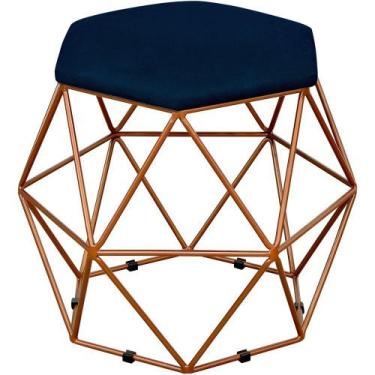 Imagem de Puff Decorativo Aramado Bronze Six Suede Azul Marinho - Lyam Decor