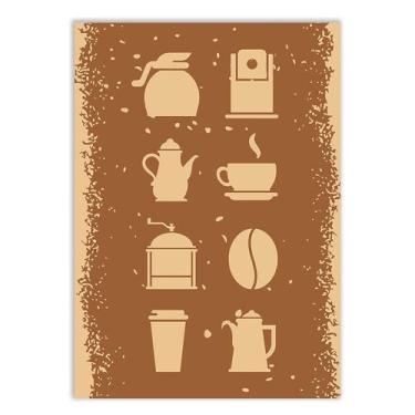 Imagem de Placa Decorativa Café Ilustração Minimalista Maquinas Cozinha Decoração Poster Quarto Sala