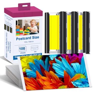 Imagem de Compatível com tinta e papel Canon Selphy, cassete de tinta de 3 cores KP-108IN e 108 folhas 4 x 6 papel brilhante (100 mm x 148 mm) para Selphy CP1500 CP1300 CP1200 CP1000 CP910 CP900 CP810