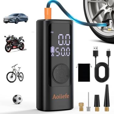 Imagem de Compressor de ar portátil, bomba de ar elétrica sem fio recarregável de 150 PSI com desligamento automático para pneus de carro, motocicleta, bicicleta, bolas com medidor de pressão digital, luz LED