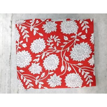 Imagem de Tecido estampado bloco à mão da Yard PRECUT 100% algodão 100% algodão tecido indiano leve para fazer tops de vestidos de verão Tecido indiano para artesanato Home Decore. (Design 130, 1 metro