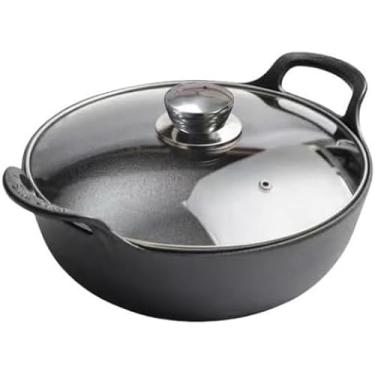 Imagem de VONOTO Wok de ferro fundido com alças, frigideira, use no forno, no fogão ou na grelha (wok com tampa 25,4 cm)