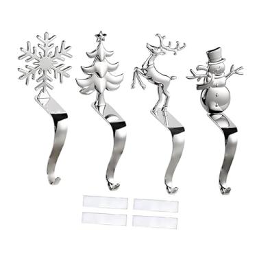 Imagem de Fenteer 4x Suportes para Meias de Natal, Cabides para Meias, Antiderrapantes, Boneco de Neve, Enfeites de Natal para Escadas, Prateleiras, Janelas, Natal
