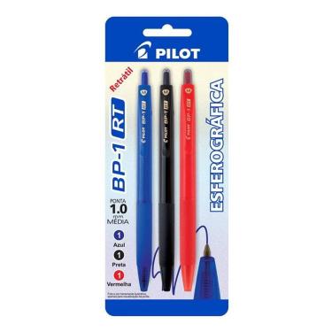 Imagem de Caneta esfer 1.0 Retrátil BP1RT c/ 3 unid AZ/PT/VM Pilot