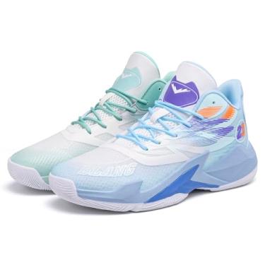 Imagem de Bolognifi Tênis de basquete masculino cano alto, calçado esportivo moderno e antiderrapante para atividades ao ar livre Equipamento de basquetebol(Greenblue,41 BR)