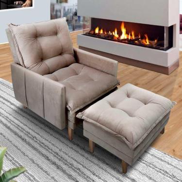 Imagem de Poltrona Reclinável Com Puff Veludo Bege California Shop Jm