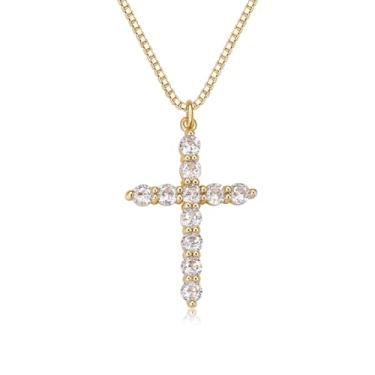Imagem de TANTIUE Colar de cruz para mulheres, banhado a ouro 14 K, zircônia cúbica, pingente de cruz, fé, para homens, pingente de fé e crucifixo, Latão, Zircônia cúbica