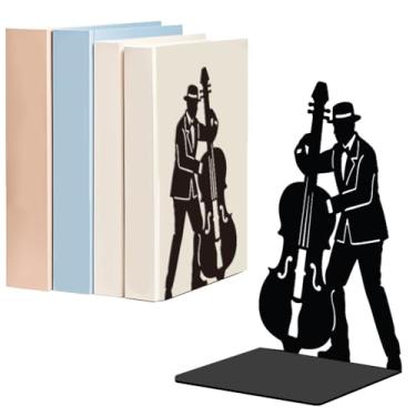 Imagem de WADORN 1 par de suportes de livros de metal para apresentações de música jazz para prateleiras decorativas, violoncelo jazz metal resistente extremidades decorativas para livros preto antiderrapante