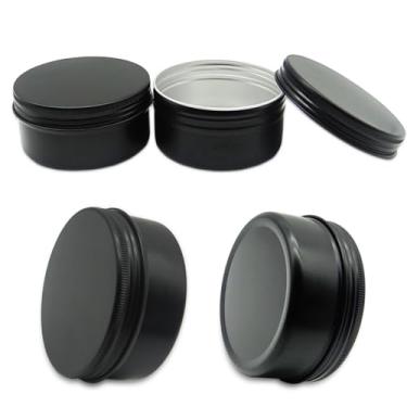 Imagem de Wopanxye 4 frascos de lata de alumínio de 250 ml, recipiente de maquiagem recarregável de 250 g, tampa de rosca preta, latas redondas para cosméticos, artesanal, protetor labial, creme, pomada, toner
