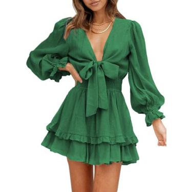 Imagem de Vestido feminino Alvaq, casual, manga lanterna, babado, linha, 2024