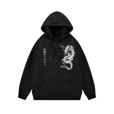Imagem de Moletons COZYEASE Dragon Print com zíper pretos para homens