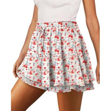 Imagem de Shorts Onlypuff Flowy Chiffon Ruffle Skorts vermelhos para mulheres