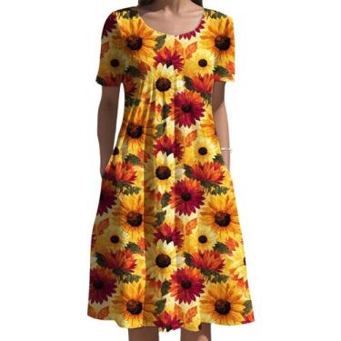 Imagem de Vestido feminino Medlor, boho, estampa floral, manga curta, 2025