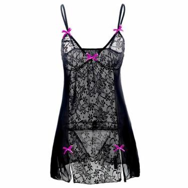 Imagem de Pijama feminino de renda patchwork sexy sedutor camisola suspensor - H