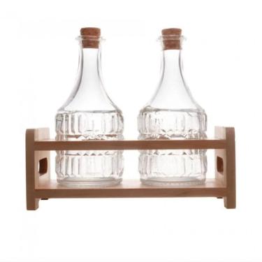 Imagem de Conjunto 2 Garrafas De Azeite Suporte Em Madeira 180ml Lyor