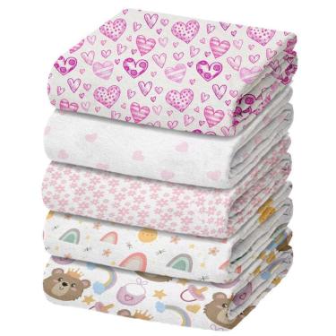 Imagem de Kit 5 Fraldas De Pano Luxo Estampada Bebês 70X70Cm Feminino