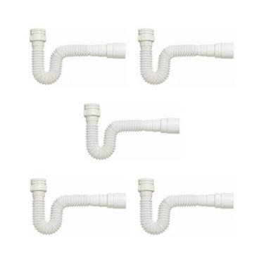 Imagem de Kit Sifão Extensível Sanfonado com 5 unidades PVC Branco Até 70cm Cozi