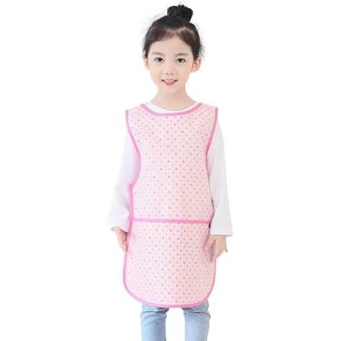 Imagem de Avental infantil Plie impermeável sem mangas com bolsos para idades de 1 a 8 anos da Plie, Pink&Green Dot, Large