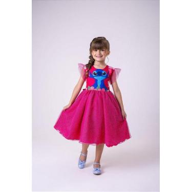 Imagem de Vestido Infantil Luxo Pink Menina Festa Stitch e Lilo - Confeccionado 