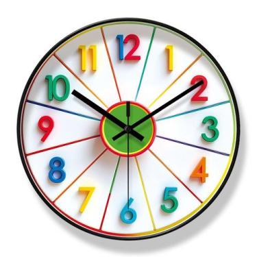 Imagem de Relógio de parede colorido para crianças 30x30cm de plástico com espel